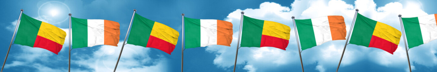 Benin flag with Ireland flag, 3D rendering