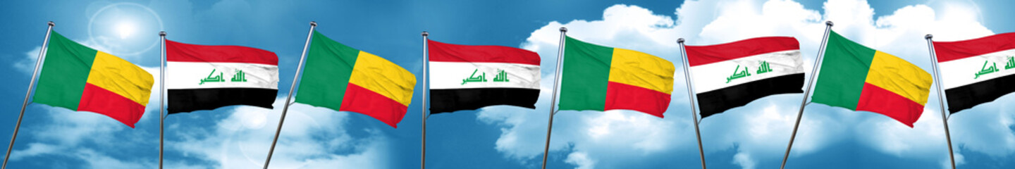 Fototapeta na wymiar Benin flag with Iraq flag, 3D rendering
