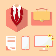 Set of flat business objects on Valentine's Day
