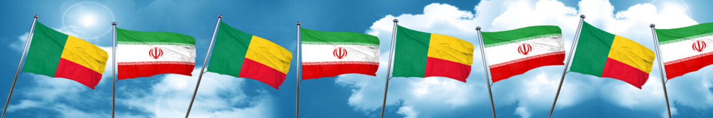 Benin flag with Iran flag, 3D rendering