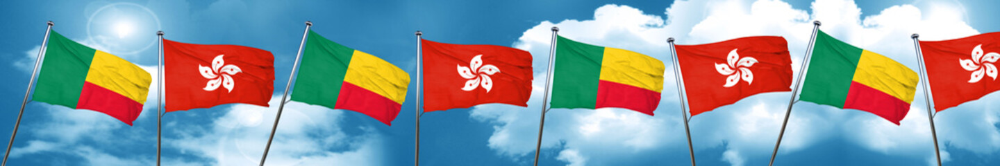 Benin flag with Hong Kong flag, 3D rendering