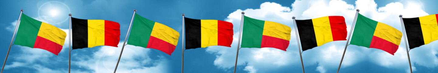Benin flag with Belgium flag, 3D rendering