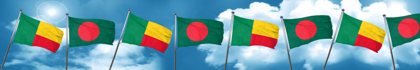 Benin flag with Bangladesh flag, 3D rendering
