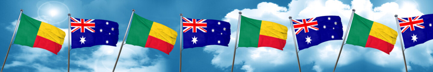 Benin flag with Australia flag, 3D rendering