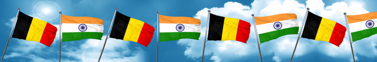 Belgium flag with India flag, 3D rendering