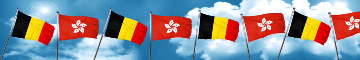 Belgium flag with Hong Kong flag, 3D rendering