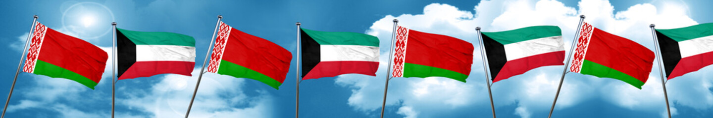 Belarus flag with Kuwait flag, 3D rendering