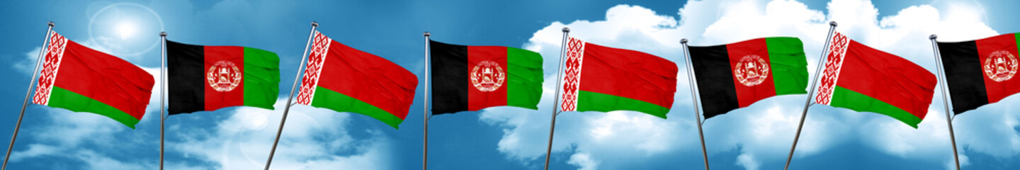 Belarus flag with afghanistan flag, 3D rendering