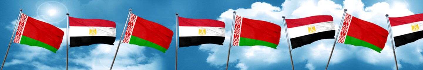 Belarus flag with egypt flag, 3D rendering