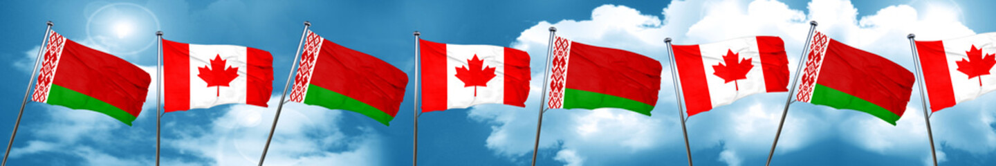 Belarus flag with Canada flag, 3D rendering