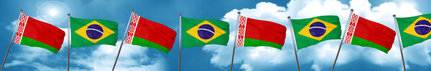 Belarus flag with Brazil flag, 3D rendering