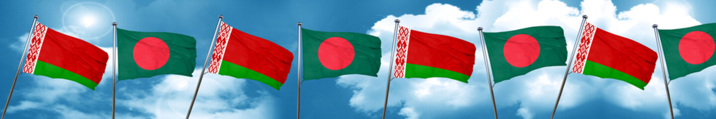 Belarus flag with Bangladesh flag, 3D rendering
