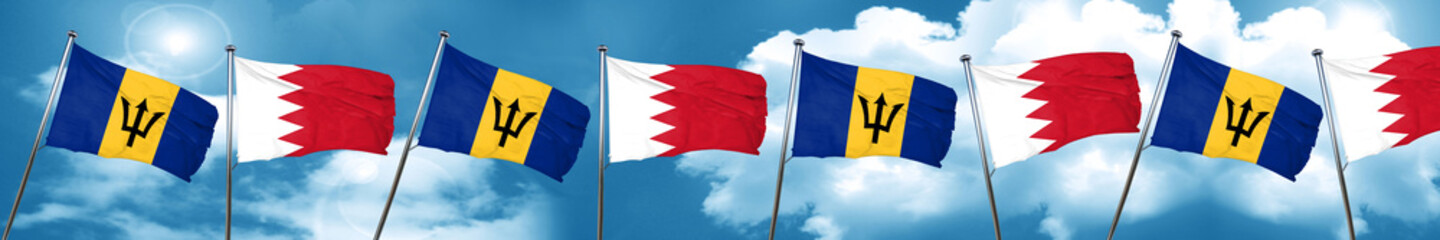 Barbados flag with Bahrain flag, 3D rendering