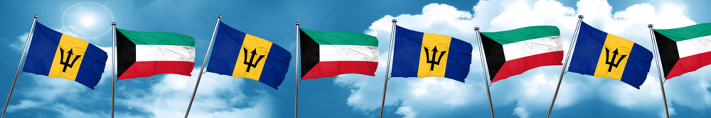 Barbados flag with Kuwait flag, 3D rendering