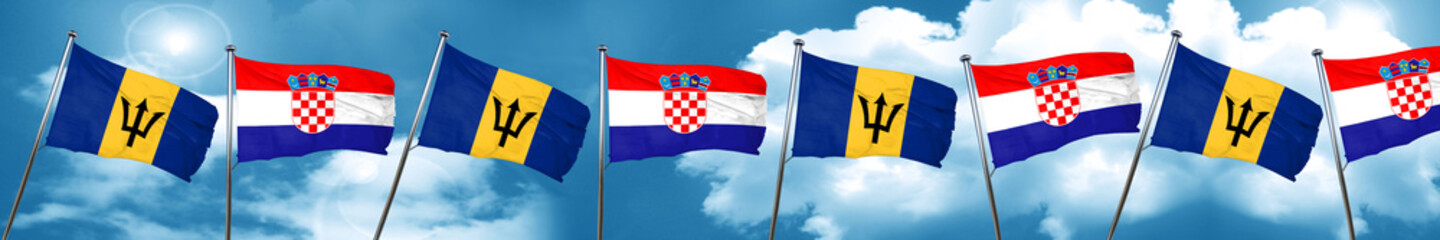 Barbados flag with Croatia flag, 3D rendering
