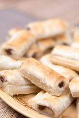 Chocolate cream puff pastry on the baking tray