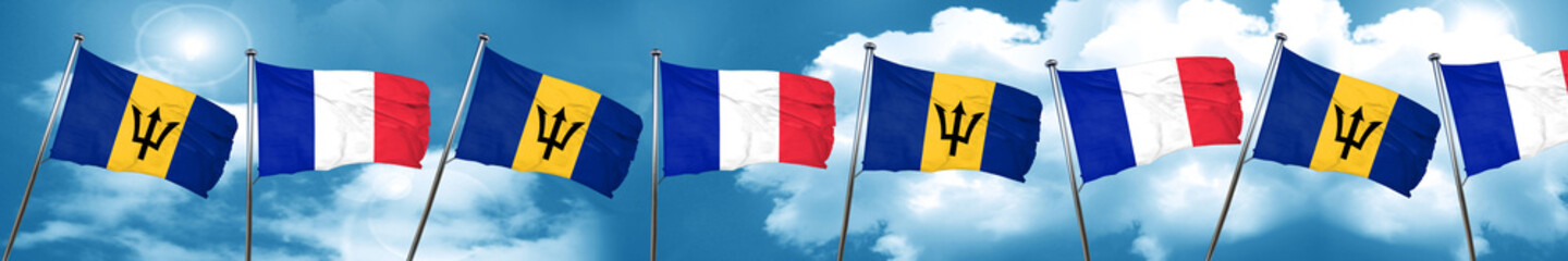 Barbados flag with France flag, 3D rendering