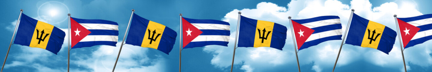 Barbados flag with cuba flag, 3D rendering