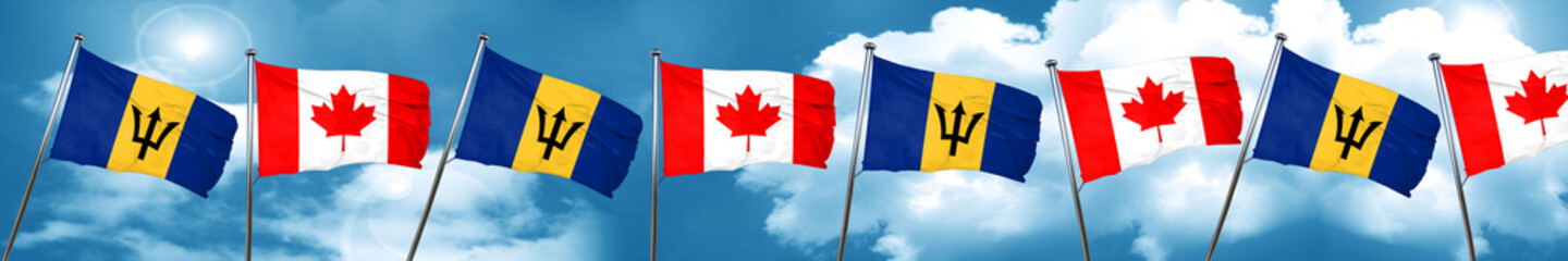 Barbados flag with Canada flag, 3D rendering