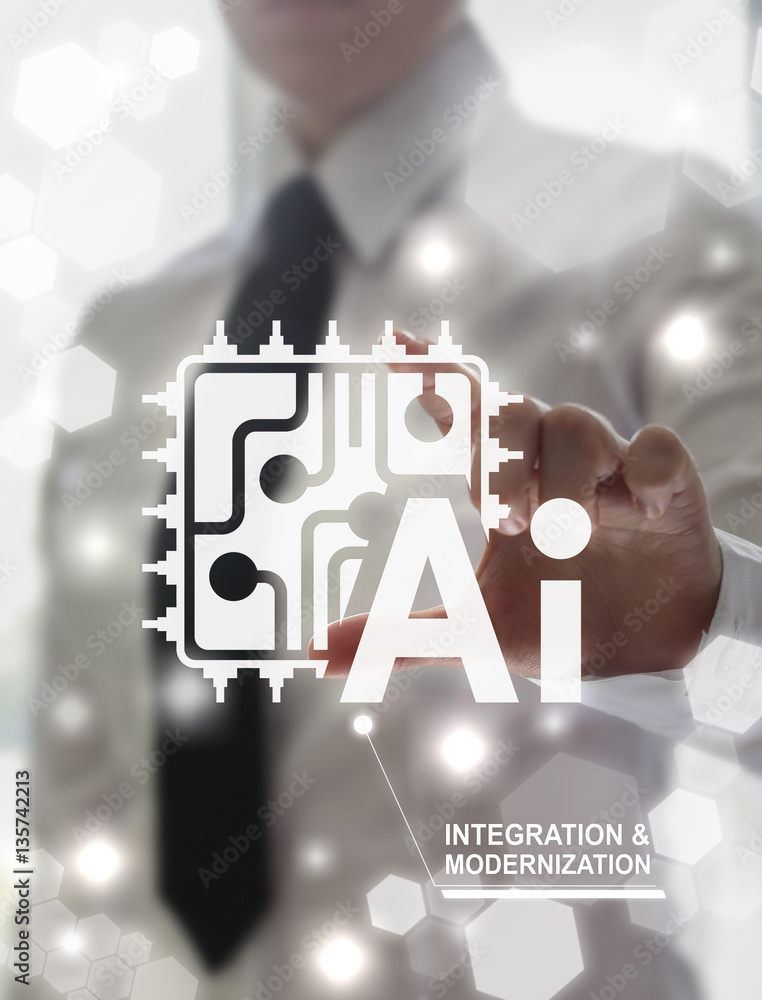 Poster artificial intelligence industry 4.0 integration iot industrial business web computing concept. ai f