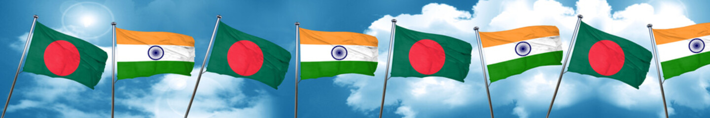 Bangladesh flag with India flag, 3D rendering
