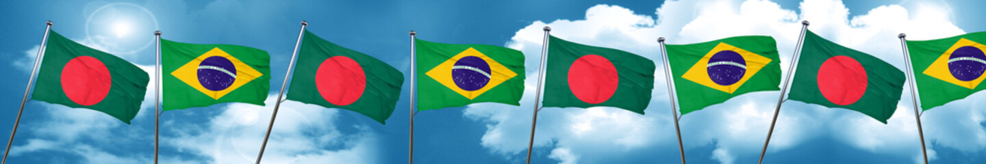 Bangladesh flag with Brazil flag, 3D rendering