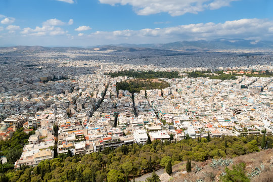 Aerial cityscape of Athens from Mount Lycabettus, Greece