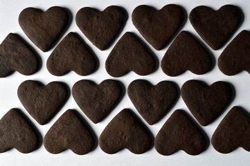 Homemade dark chocolate heart shaped cookies