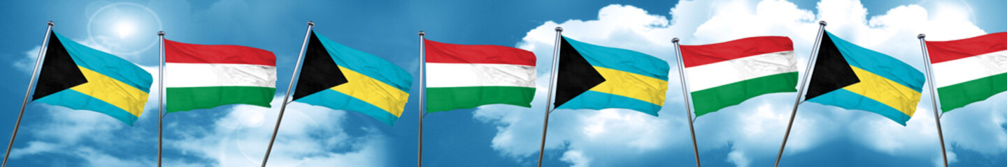 Bahamas flag with Hungary flag, 3D rendering