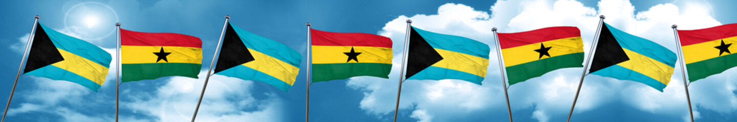 Bahamas flag with Ghana flag, 3D rendering