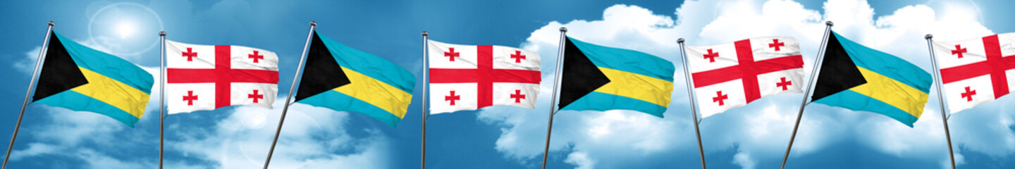Bahamas flag with Georgia flag, 3D rendering
