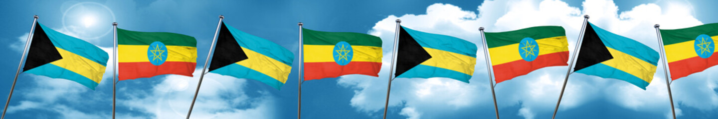 Bahamas flag with Ethiopia flag, 3D rendering