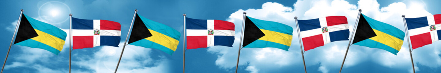 Bahamas flag with Dominican Republic flag, 3D rendering