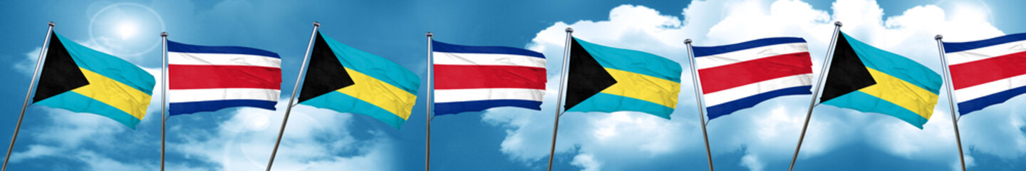Bahamas flag with Costa Rica flag, 3D rendering