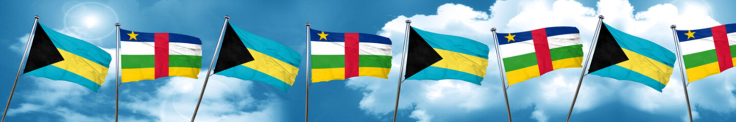 Bahamas flag with Central African Republic flag, 3D rendering