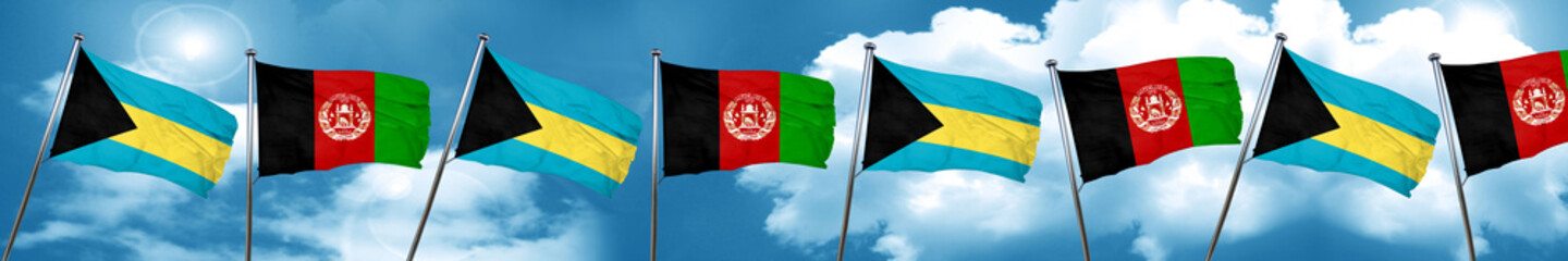 Bahamas flag with afghanistan flag, 3D rendering