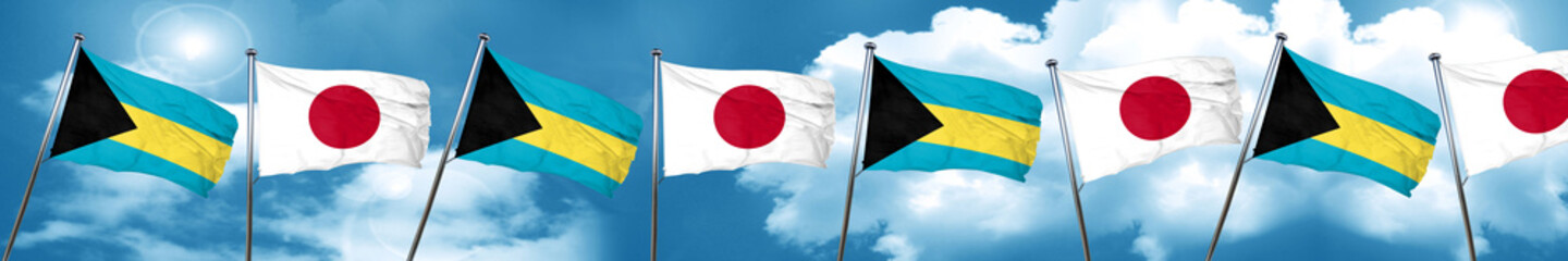 Bahamas flag with Japan flag, 3D rendering