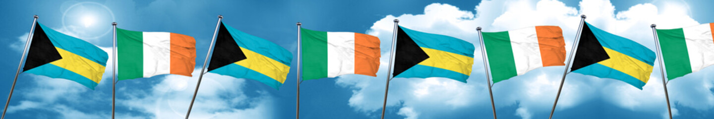 Bahamas flag with Ireland flag, 3D rendering