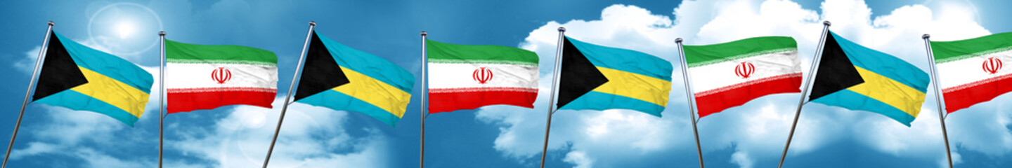 Bahamas flag with Iran flag, 3D rendering