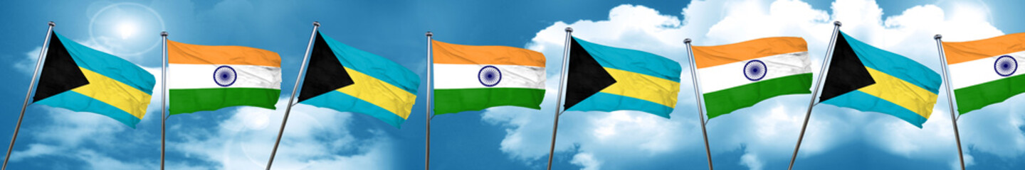 Bahamas flag with India flag, 3D rendering