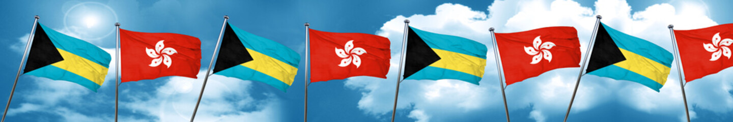 Bahamas flag with Hong Kong flag, 3D rendering