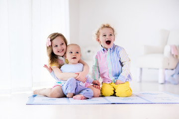 Kids playing at home, brother and sister love