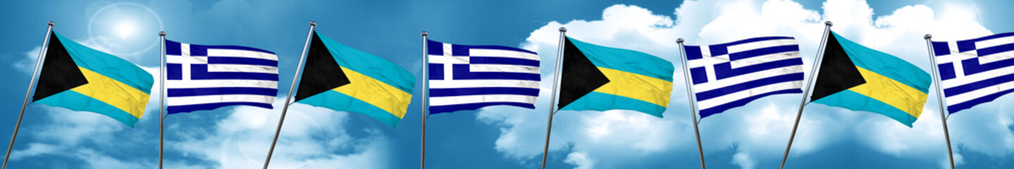 Bahamas flag with Greece flag, 3D rendering