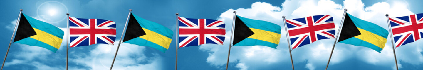 Bahamas flag with Great Britain flag, 3D rendering