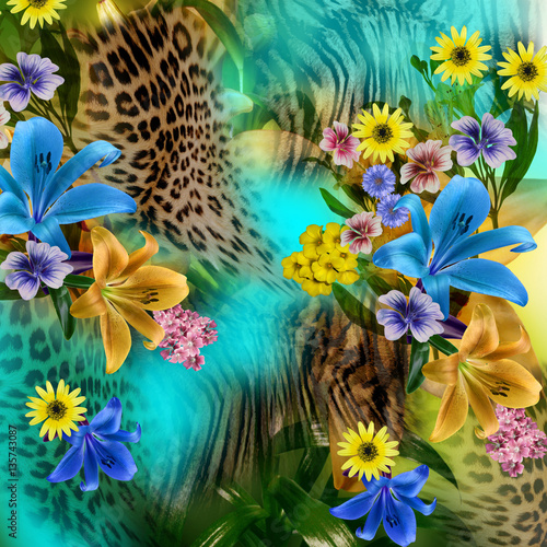 “flower leopard background” Fotos de archivo e imágenes libres de