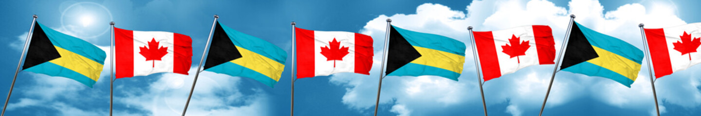 Bahamas flag with Canada flag, 3D rendering