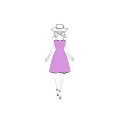 Avatar of fashion model in hat and purple dress isolated on white background, vector, illustration