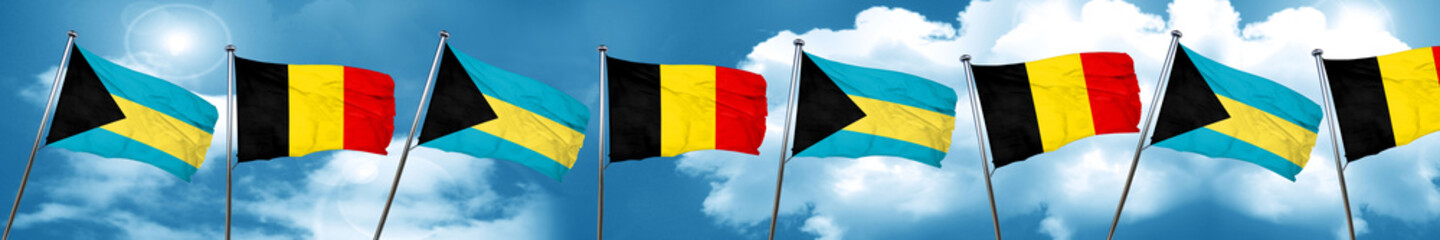 Bahamas flag with Belgium flag, 3D rendering