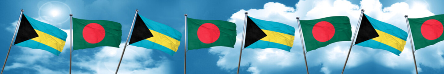 Bahamas flag with Bangladesh flag, 3D rendering