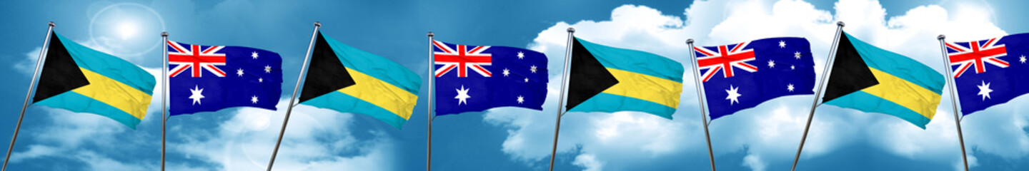 Bahamas flag with Australia flag, 3D rendering